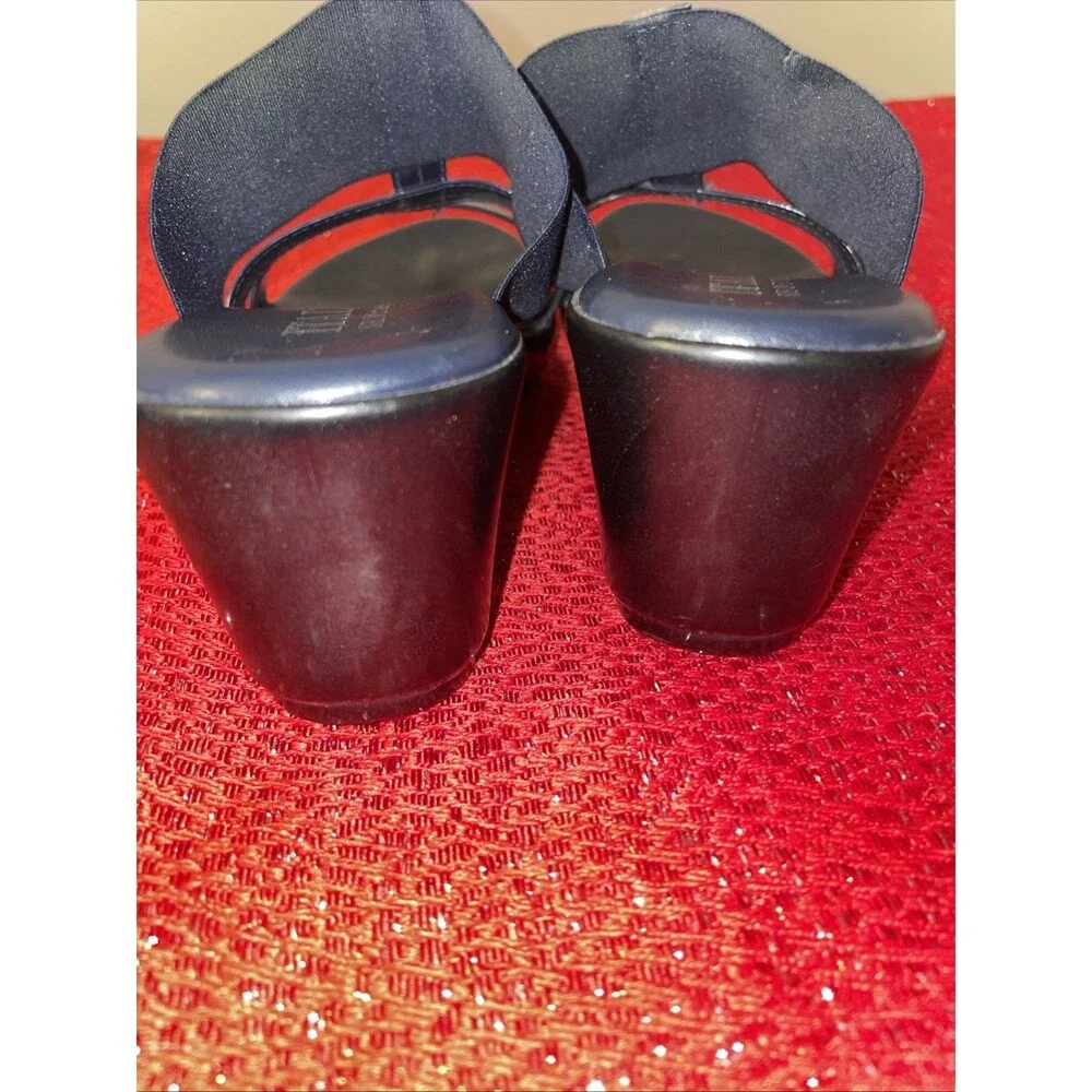 Italian Shoemakers Wedge Sandals Navy Blue Stretch Elastic Straps Italy 7 M